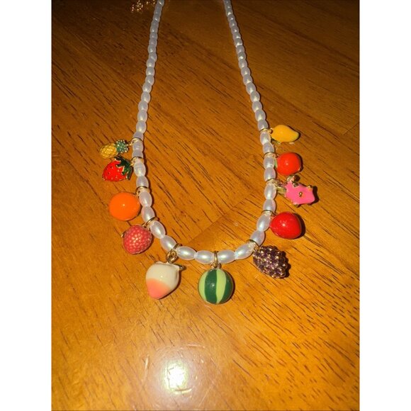 Piper K Fruit Necklace Charms Gold Tone Beaded Pearl Colorful Hand Painted NWOB - Picture 8 of 8